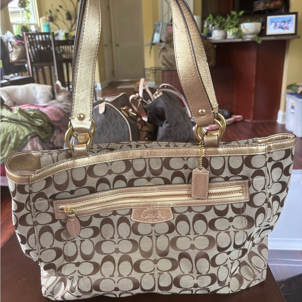 Coach Cream and Gold Shoulder Bag